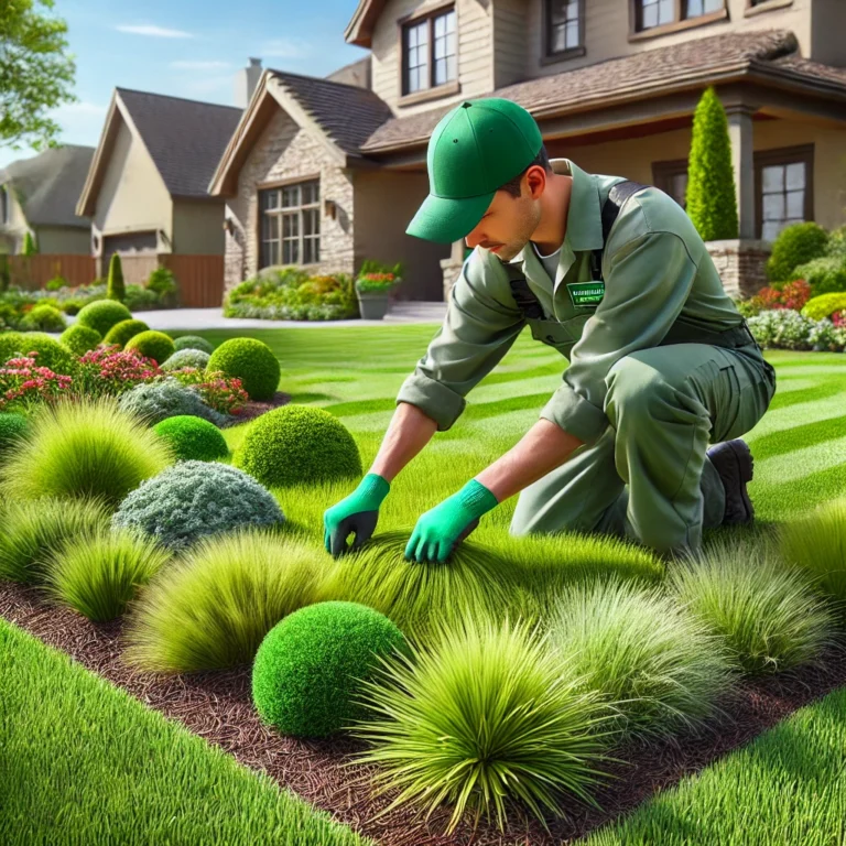 DALL·E-2024-11-11-11.39.05-An-ultra-realistic-photo-of-a-Green-Lawn-Augusta-employee-performing-customized-landscaping-services-focused-on-warm-season-grasses-for-a-customer.-Th