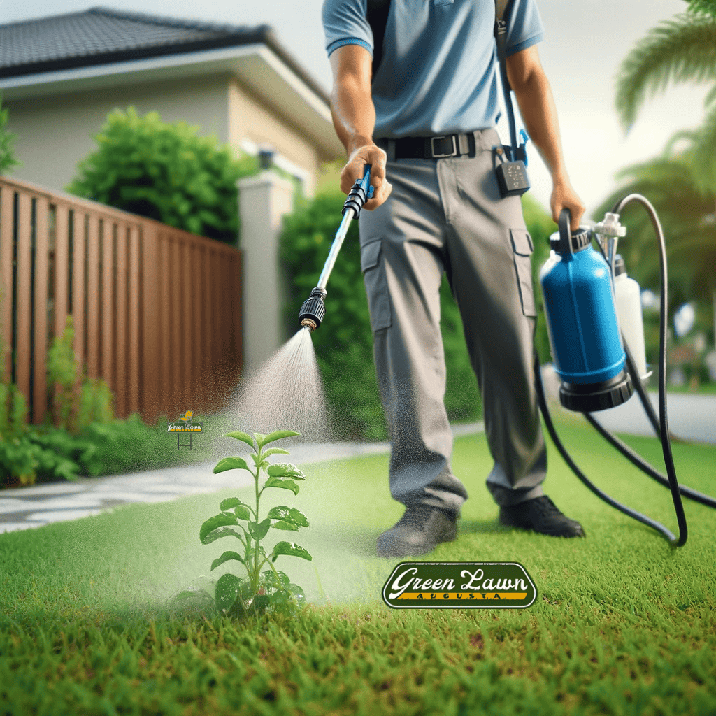 Lawn treatment application for weed control and fertilization